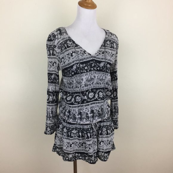 JOIE Black White Print Solid Slip Dress Lined Low Drawstring Waist Dress - Picture 1 of 8
